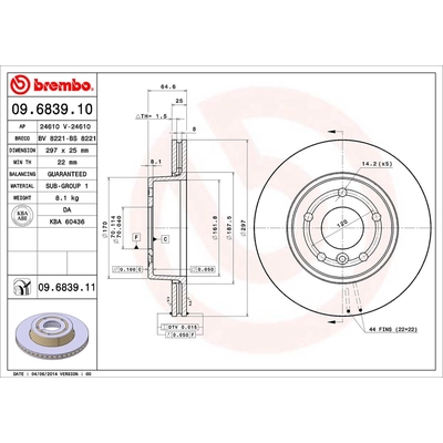 Front Premium Rotor by BREMBO - 09.6839.11 (1 Qty) pa2