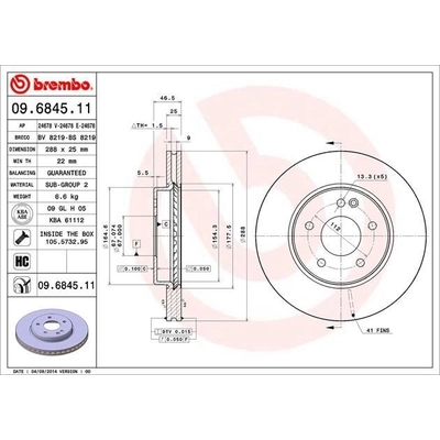 Front Premium Rotor by BREMBO - 09.6845.11 (1 Qty) pa4