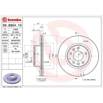 Front Premium Rotor by BREMBO - 09.6854.10 (1 Qty) pa8