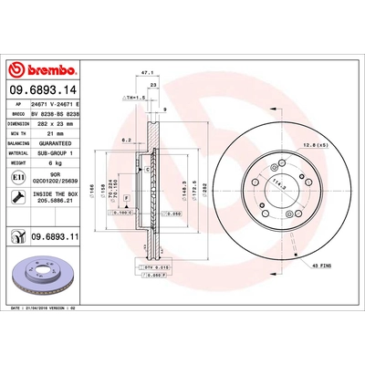 Front Premium Rotor by BREMBO - 09.6893.11 (1 Qty) pa5