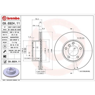 Front Premium Rotor by BREMBO - 09.6924.11 (1 Qty) pa11