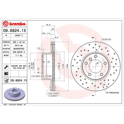 Front Premium Rotor by BREMBO - 09.6924.1X (1 Qty) pa1