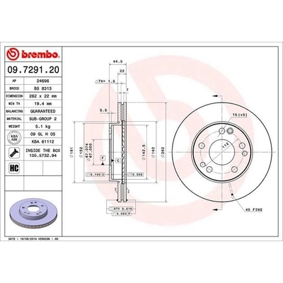 Front Premium Rotor by BREMBO - 09.7291.20 (1 Qty) pa8