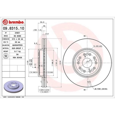 Front Premium Rotor by BREMBO - 09.8315.10 (1 Qty) pa10