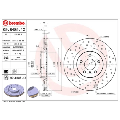 Front Premium Rotor by BREMBO - 09.8485.1X (1 Qty) pa1