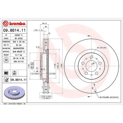 Front Premium Rotor by BREMBO - 09.8614.11 (1 Qty) pa4