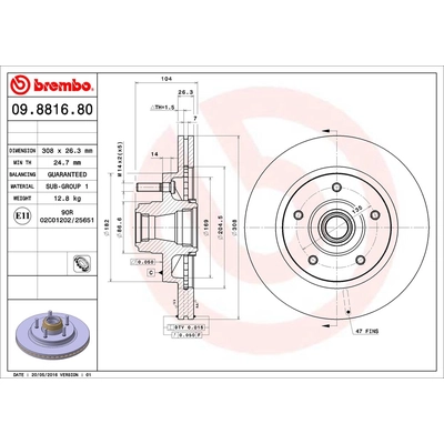 Front Premium Rotor by BREMBO - 09.8816.80 (1 Qty) pa2