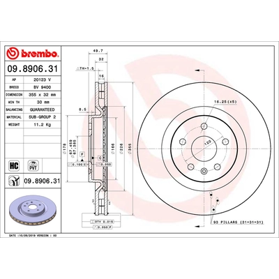 Front Premium Rotor by BREMBO - 09.8906.31 (1 Qty) pa2