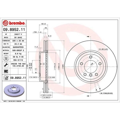 Front Premium Rotor by BREMBO - 09.8952.11 (1 Qty) pa9