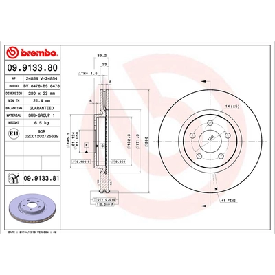 Front Premium Rotor by BREMBO - 09.9133.81 (1 Qty) pa2