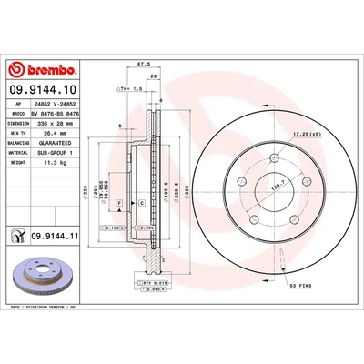 Front Premium Rotor by BREMBO - 09.9144.11 (1 Qty) pa2