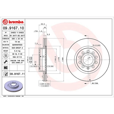Front Premium Rotor by BREMBO - 09.9167.11 pa1