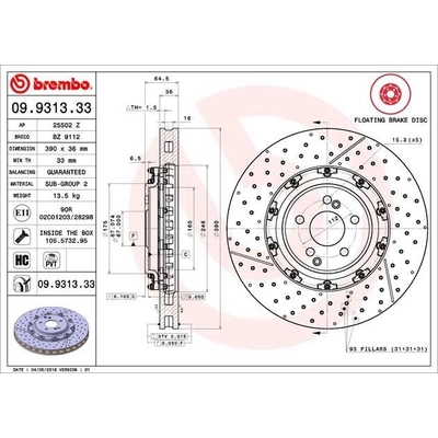 Front Premium Rotor by BREMBO - 09.9313.33 (1 Qty) pa4