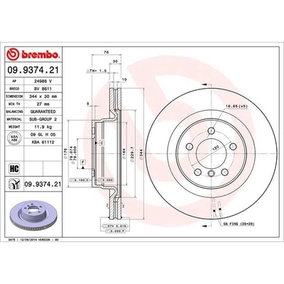 Front Premium Rotor by BREMBO - 09.9374.21 (1 Qty) pa5