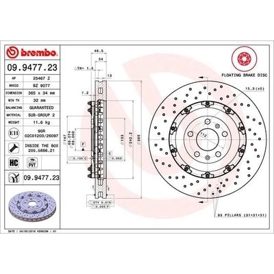 Front Premium Rotor by BREMBO - 09.9477.23 (1 Qty) pa7