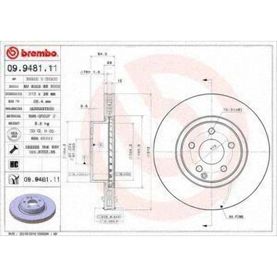 Front Premium Rotor by BREMBO - 09.9481.11 (1 Qty) pa3
