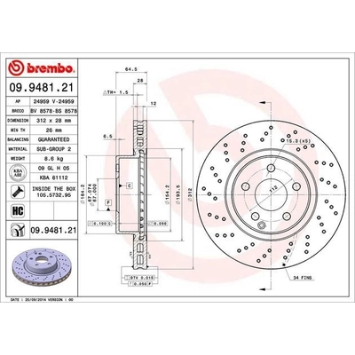 Front Premium Rotor by BREMBO - 09.9481.21 (1 Qty) pa4