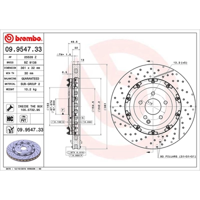 Front Premium Rotor by BREMBO - 09.9547.33 (1 Qty) pa2