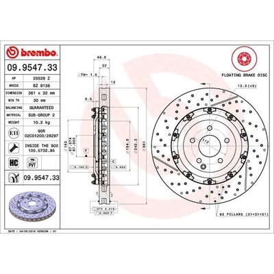 Front Premium Rotor by BREMBO - 09.9547.33 (1 Qty) pa7