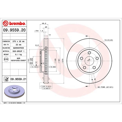 Front Premium Rotor by BREMBO - 09.9559.21 (1 Qty) pa1