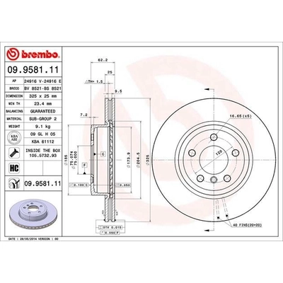 Front Premium Rotor by BREMBO - 09.9581.11 (1 Qty) pa8