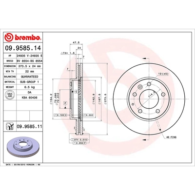 Front Premium Rotor by BREMBO - 09.9585.11 pa2