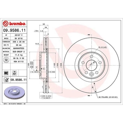 Front Premium Rotor by BREMBO - 09.9586.11 (1 Qty) pa8