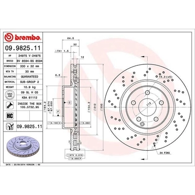 Front Premium Rotor by BREMBO - 09.9825.11 (1 Qty) pa6