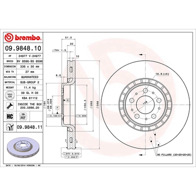 Front Premium Rotor by BREMBO - 09.9848.11 (1 Qty) pa1