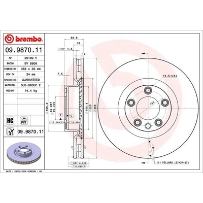 Front Premium Rotor by BREMBO - 09.9870.11 (1 Qty) pa4