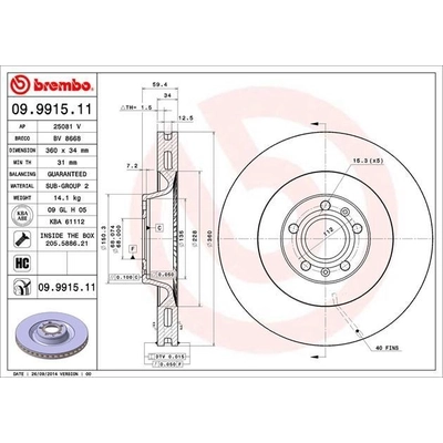 Front Premium Rotor by BREMBO - 09.9915.11 (1 Qty) pa5