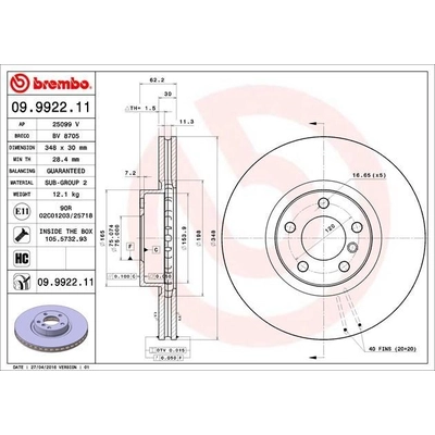 Front Premium Rotor by BREMBO - 09.9922.11 (1 Qty) pa10