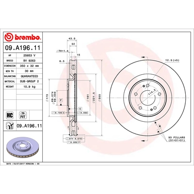 Front Premium Rotor by BREMBO - 09.A196.11 (1 Qty) pa2