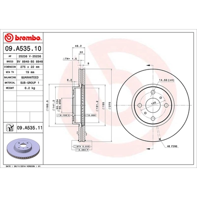 Front Premium Rotor by BREMBO - 09.A535.11 (1 Qty) pa2