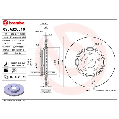 Front Premium Rotor by BREMBO - 09.A820.11 (1 Qty) pa2