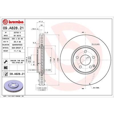 Front Premium Rotor by BREMBO - 09.A828.21 (1 Qty) pa2