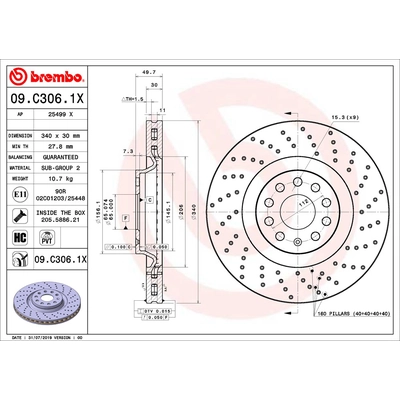 Front Premium Rotor by BREMBO - 09.C306.1X (1 Qty) pa1