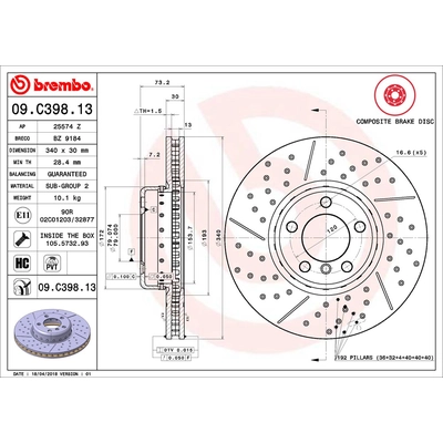 Front Premium Rotor by BREMBO - 09.C398.13 (1 Qty) pa2