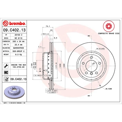 Front Premium Rotor by BREMBO - 09.C402.13 (1 Qty) pa2