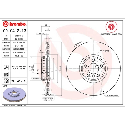 Front Premium Rotor by BREMBO - 09.C412.13 (1 Qty) pa2