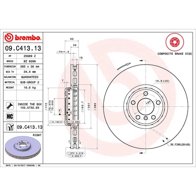 Front Premium Rotor by BREMBO - 09.C413.13 (1 Qty) pa2