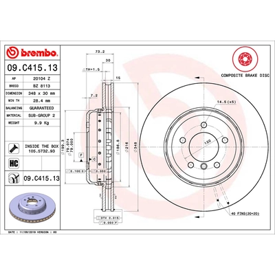 Front Premium Rotor by BREMBO - 09.C415.13 (1 Qty) pa2