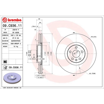 Front Premium Rotor by BREMBO - 09.C936.11 (1 Qty) pa2