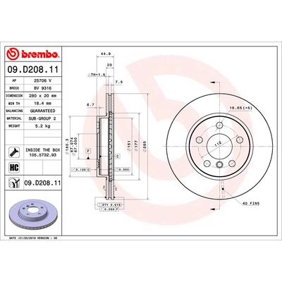 Front Premium Rotor by BREMBO - 09.D208.11 (1 Qty) pa2