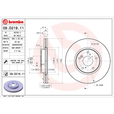 Front Premium Rotor by BREMBO - 09.D219.11 (1 Qty) pa2