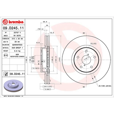 Front Premium Rotor by BREMBO - 09.D245.11 (1 Qty) pa2