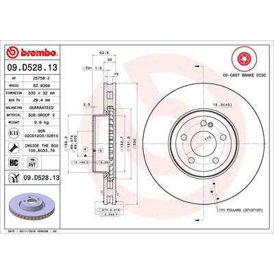 Front Premium Rotor by BREMBO - 09.D528.13 (1 Qty) pa1