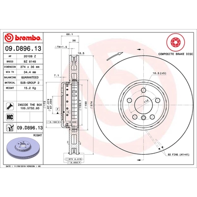 Front Premium Rotor by BREMBO - 09.D896.13 (1 Qty) pa2