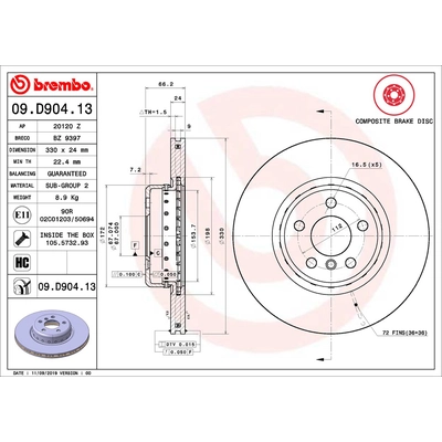 Front Premium Rotor by BREMBO - 09.D904.13 (1 Qty) pa2