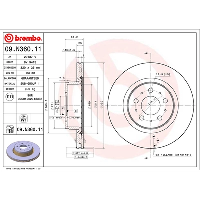 Front Premium Rotor by BREMBO - 09.N360.11 (1 Qty) pa2